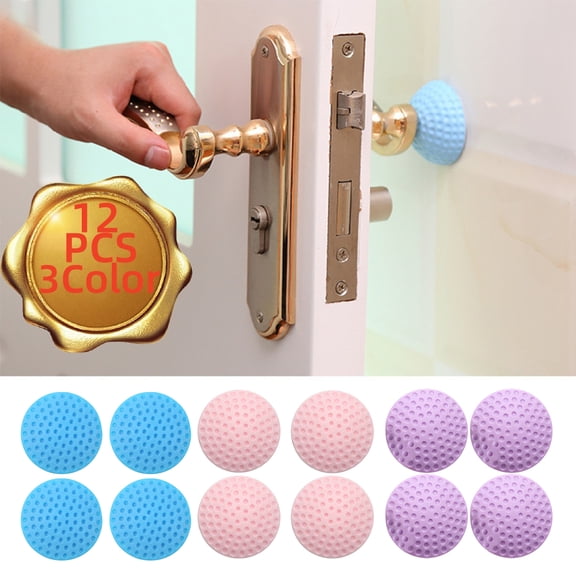 Door Handle Silicone Bumper Pads, Self-Adhesive Doorknob Wall Protectors, 12-Pack