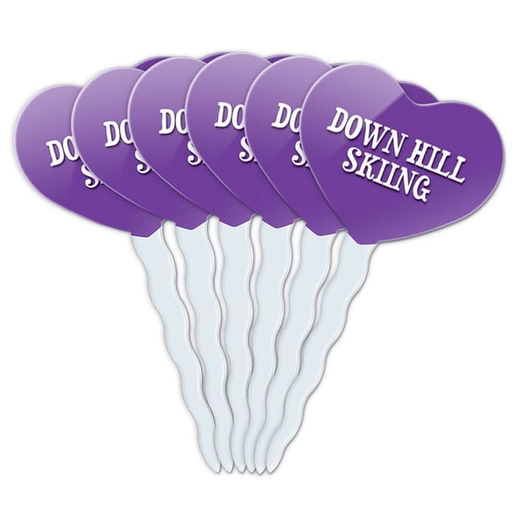 Down Hill Skiing Heart Love Cupcake Picks Toppers - Set of 6