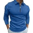thumbnail image 2 of Men Casual Soild Zipper Top Shirt Turn Down Collar Blouse Long Sleeve Top Shirt Fashion Casual Shirt,Blue,L, 2 of 6