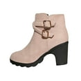 thumbnail image 3 of Womens Boots Chunky Mid Heel Round Toe Side Zipper Ankle Booties Casual Winter Buckle Short Boots Solid Color Winter Shoe for Women's Trendy Beige 5.5, 3 of 7