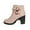 Beige, variant on Beige Women'S Ankle Boots Side Zipper Belt Buckle Chunky Heel British Style Casual High Heel Round Toe Flock Material Winter Outdoor Indoor Footwear