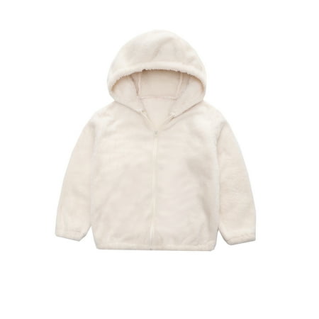 

TUOBARR Children s Fleece Hooded Wool Coat Sweater Zipper Shirt Tops Boys Girls Casual Warm Jacket White(5-14Years)