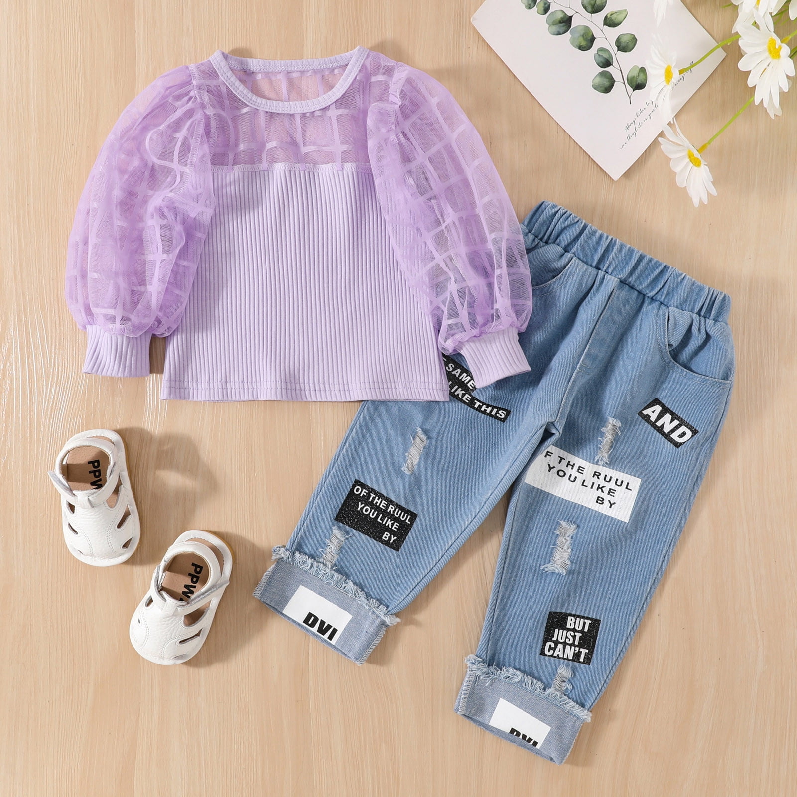 Summer Toddler Kids Baby Girls Tops White T-shirt Denim Long Pants Jeans  Outfits Set - Walmart.ca