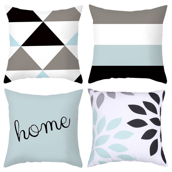 FLONOZZ Geometric Pillowcases Cushion Covers, 4 Pcs 18x18 Inches Soft Plush Fabric with Invisible Zipper for Sofa, Bedroom,Green