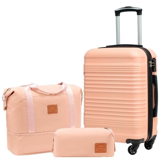 Set de equipaje Coolife de 3 piezas con tapa rígida con cierre TSA Spinner, rosa