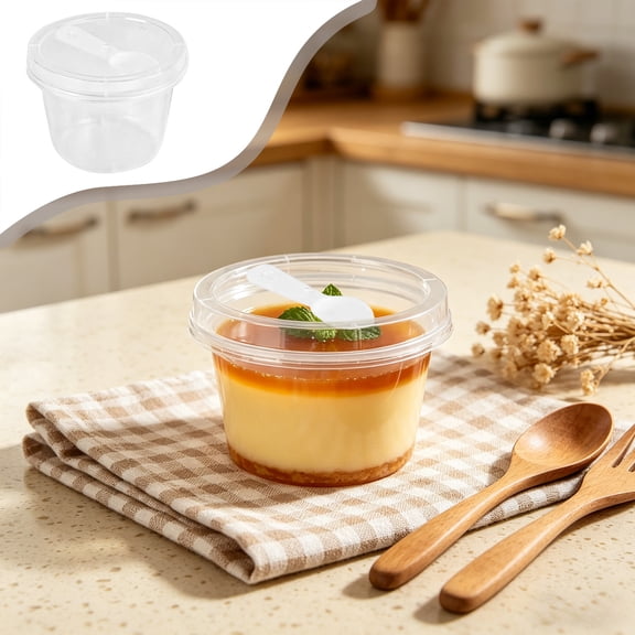 Disposable Dessert Cups with Lids, Clear Plastic Pudding Cups with Spoons, Mini Parfait Cups for Mousse, Jelly, Yogurt, Takeout, Parties, and Food Service