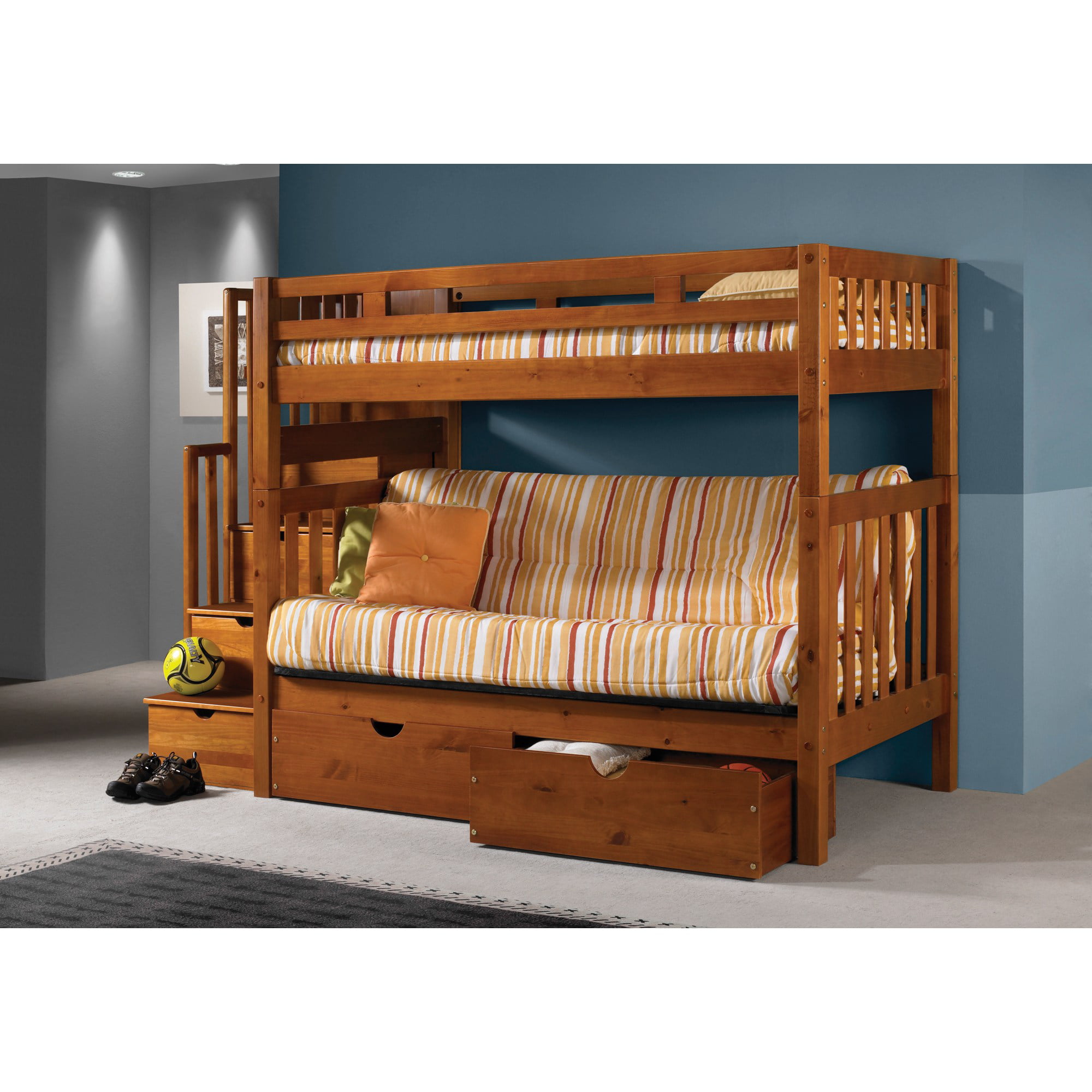 Tall Twin Over Futon Mission Stairway, Mission Twin Over Twin Staircase Bunk Bed