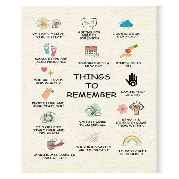 Therapy Poster Canvas Art - Things To Remember, Positive Affirmation Therapy Office Poster, Health Canvas Painting Wall Picture For School Home Decor