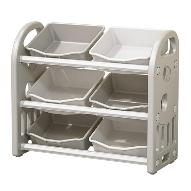 Organizador de juguetes infantiles con contenedores de almacenamiento. Muebles para sala de juegos y dormitorio. Gris