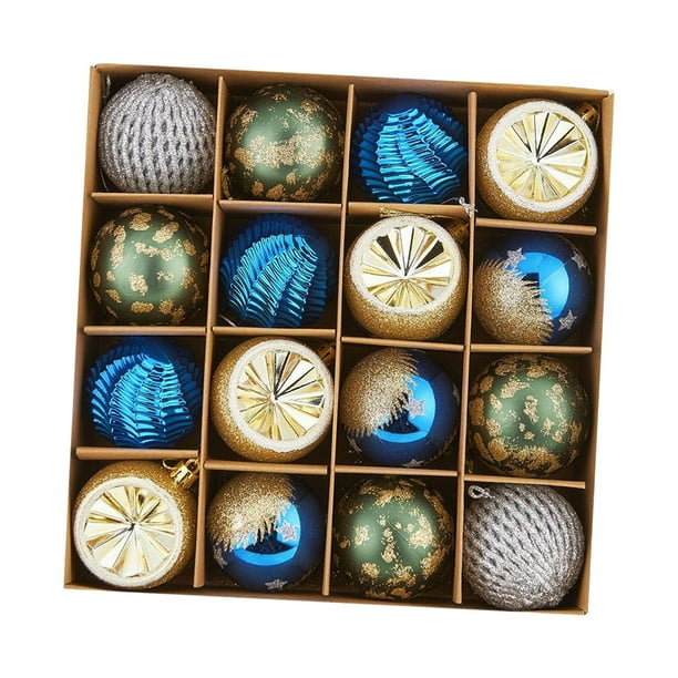 16 Uds bolas de Navidad adornos decoración colgante de Navidad surtido de adornos de 6cm para recuerdos de fiesta de aniversario de compromiso Azul y verde