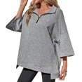 thumbnail image 2 of 3/4 Sleeve Solid Color Women Casual Loose Half Zipper Oversize Sweatshirt Hoodies, 2 of 6