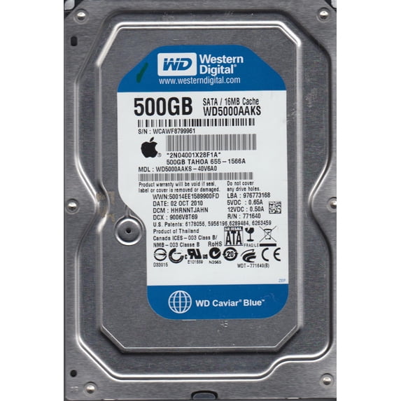 WD5000AAKS-40V6A0, DCM HHRNNTJAHN, Western Digital 500GB SATA 3.5 Hard Drive