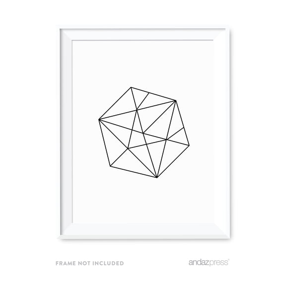 Tilted Hexagon Geometric Shapes Origami Wall Art Black White Minimalist Print