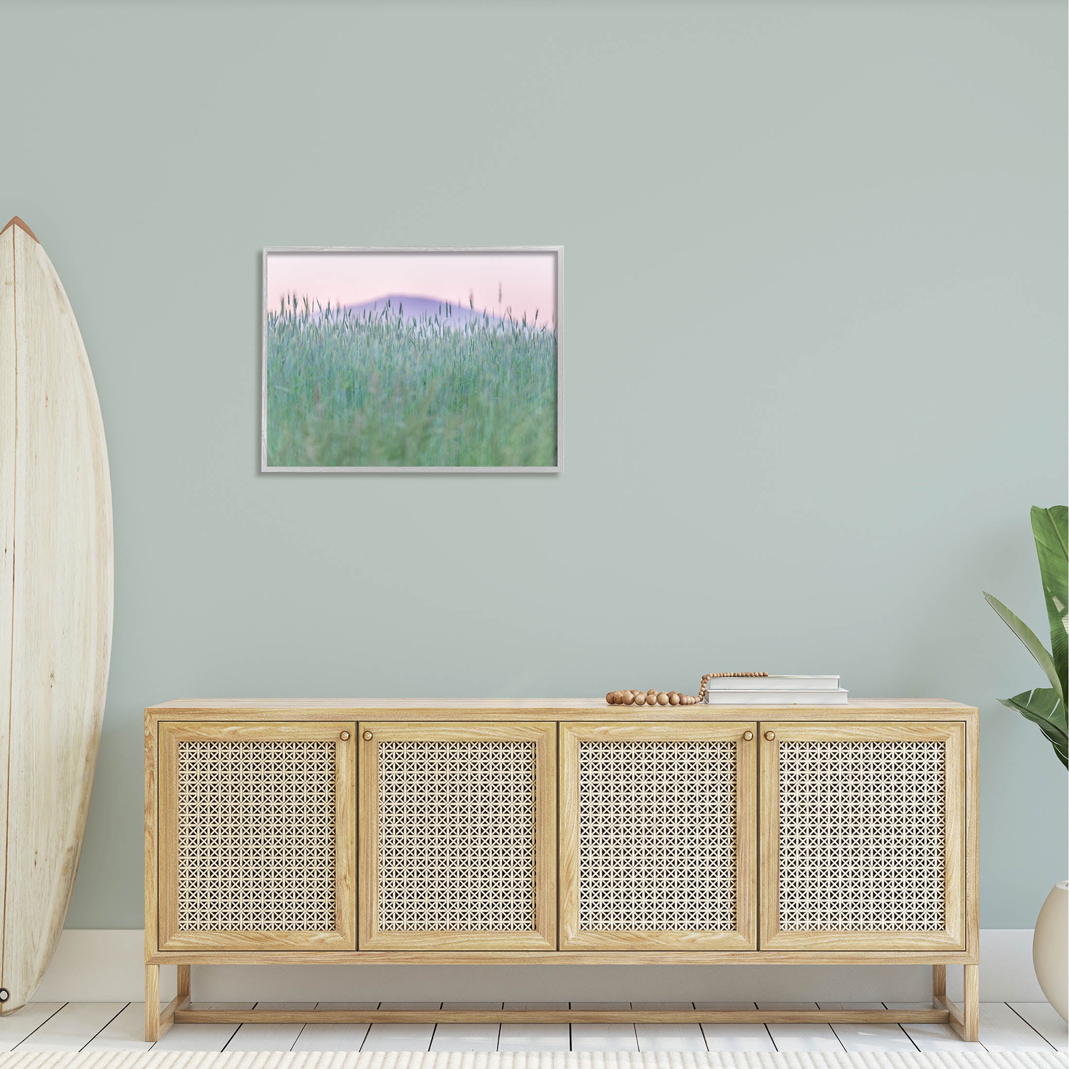 Wheat Field Pastel Mountain Peak Landscape Photograph Gray Framed Art Print Wall Art