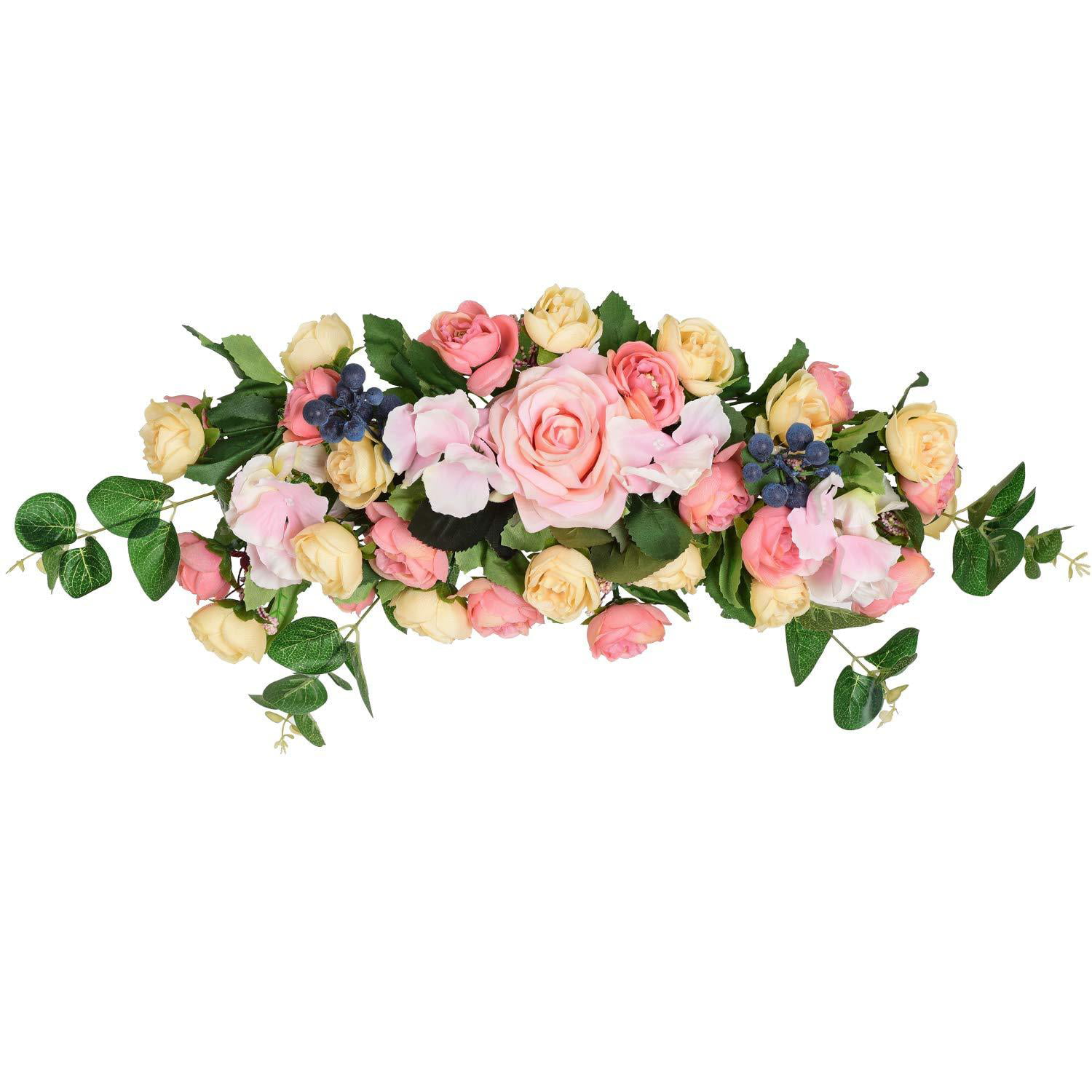 Wedding Artificial Peony with Green Leaves Swag Firlar 30 Inch Decorative Floral Swag Front Door Peony Floral Arch Garland Swag for Wedding Party Home Decor.