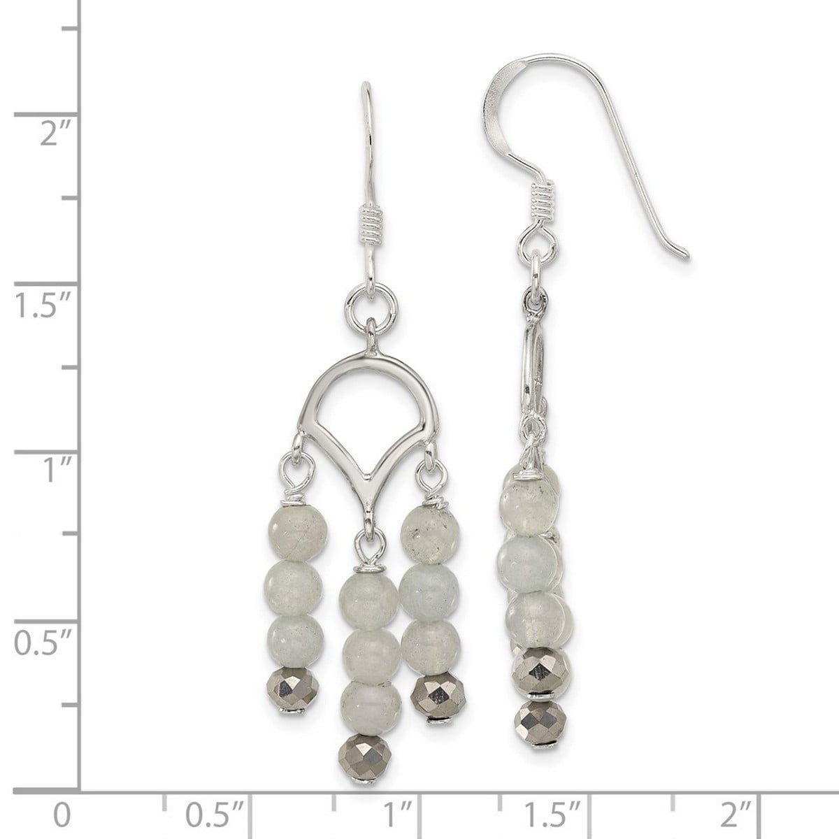925 Sterling Silver Grey Quartz and Crystal Shepherd Hook Earrings 51.4x10.6mm Wide Stud Earring for Women