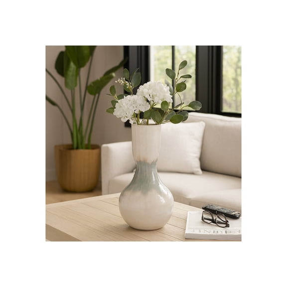 Decorative Metal Bottle Shape Vase for Living Room Decor - Flower Vase for Bedroom, Office Shelf, and Console Table - Home Decor Accent for Side Table and Bookcase Display - 18", White