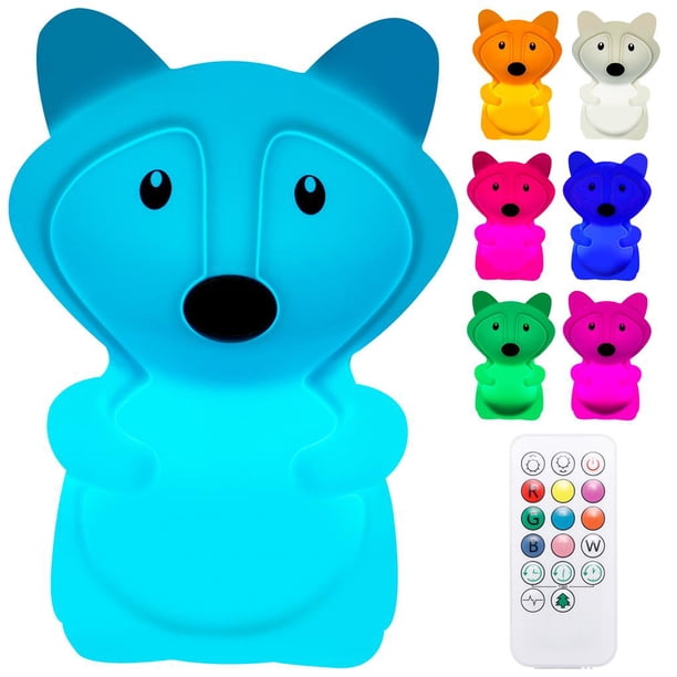 Fox De Dibujos Animados Luz De Noche De Silicona Suave Linda Carga Usb Pat Light Interruptor De Control Remoto Luz Led Fox Lámpara De Mesa Con Luz Rgb Luz Cálida Para Dormitorio Noticed HA018431-00