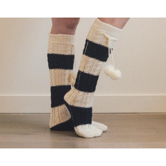 Knee High Striped Pom Socks