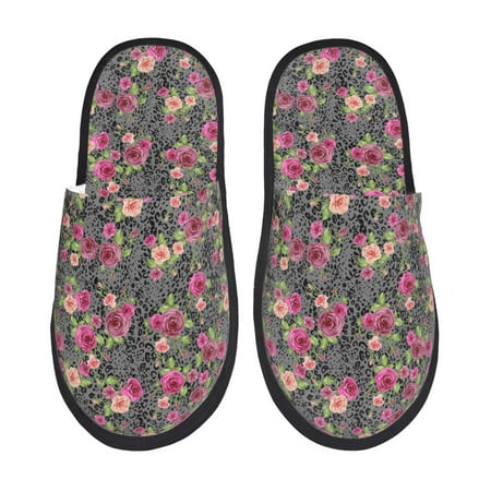 

Tideii Rose Mix Leopard for Home Indoor Cotton Slippers Autumn and Winter EVA Plush Slippers Household Supplies Unisex-Large