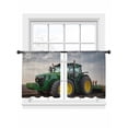 thumbnail image 2 of Farm Tractor Semi Sheer Curtains 45 Inch Length 2 Panels Set, Green Truck Country Rustic Field Harvester Sheer Kitchen Curtain Privacy Voile Window Curtain for Living Room Bedroom Rod Pocket Drapes, 2 of 7