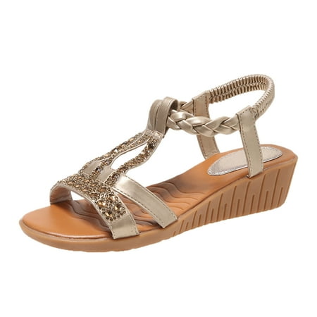 

Ladies Fashion Summer Bohemian Summer Leather Knitted Open Toe Wedge Sandals Barefoot Sandals for Women Wedding Comfy Sandals for Women House