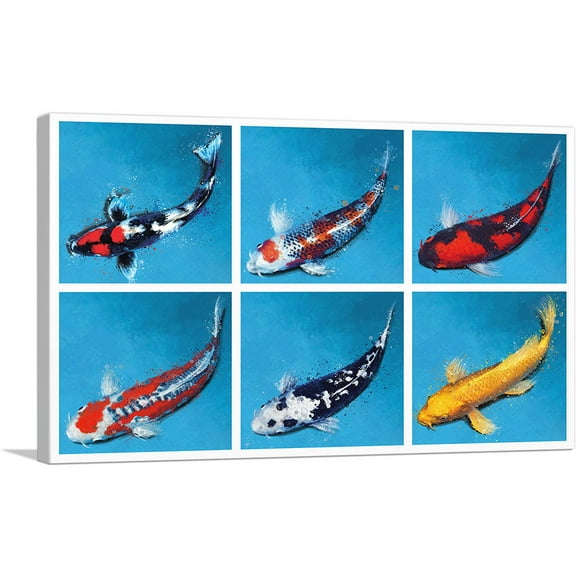 ARTCANVAS Koi Fish Kawarigo Goshiki Showa Syusui Hikarimuji Kujyaku Canvas Art Print - Size: 26" x 18" (0.75" Deep)