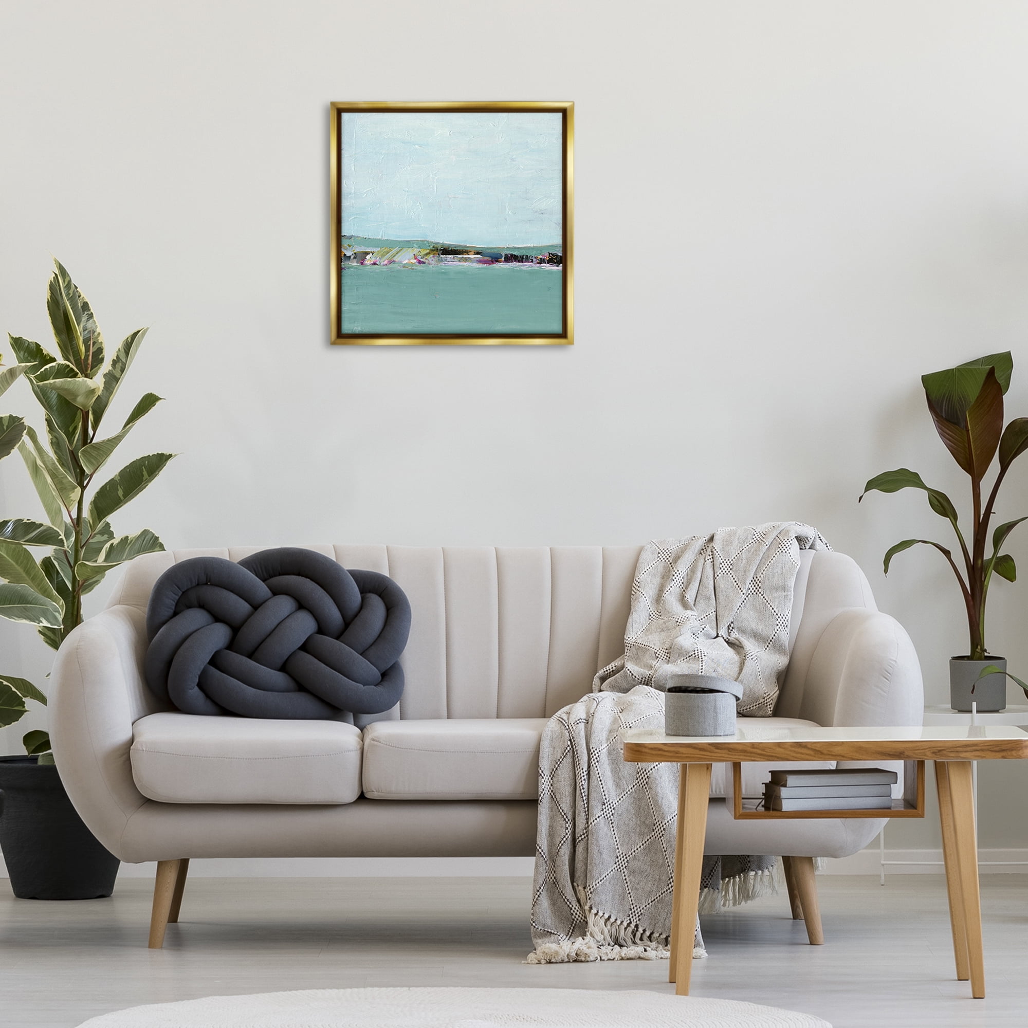 Stupell Industries Abstract Ocean Island Landscape & Nature Painting Gold Floater Framed Canvas Art Print Wall Art, 25 x 25