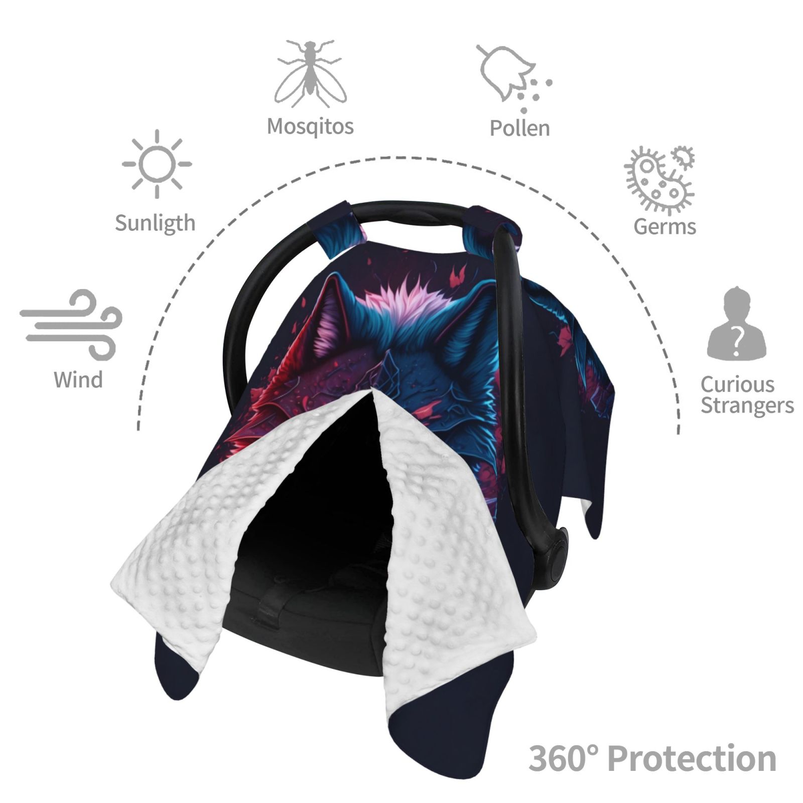 Car Seat Cover Baby - Cool Wolf Head Breathable Infant Car Seat Cover for Baby Carseat, Lightweight Comfort Baby Essentials Must Haves Newborn Stuff for Girl Boy