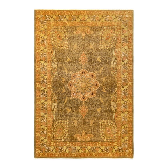 Hand-Knotted Wool Oriental Traditional Green Area Rug 6' 2" x 9' 3"