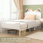 Yoneston Twin Metal Platform Bed Frame with Wood Headboard, White Finish Single Bed Frames Mattress Foundation for Kids Teens Boys & Girls, No Box Spring Needed