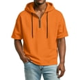 thumbnail image 5 of Hogleaql Mens Short Sleeve Hoodie Summer Quarter Zip Casual Shirts Fashion Loose Fit Drawstring Hooded Sweatshirt Outfits Saffron S, 5 of 9