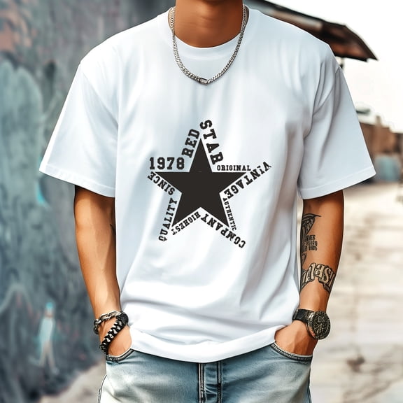 Men's T Shirt Round Neck Patterned Tee Summer New Sports Shirt Vintage Style Gift for Friends XS