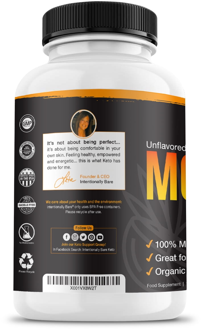 Intentionally Bare Organic 70% C8 MCT Oil Capsules- Great for Travel & Appetite Suppression- 1000mg