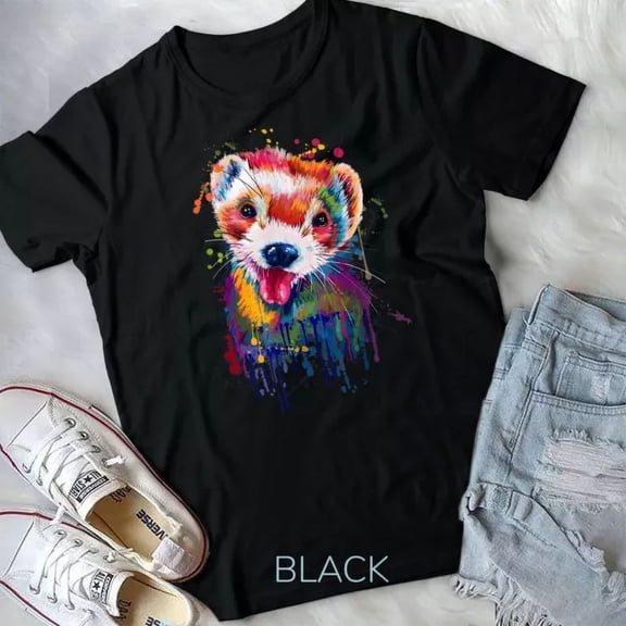 Vintage Tee Ferret Face Graphics Hand Drawn Splash Art Ferret Pet Lover Unisex T-Shirt - Birthday Gifts