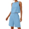 thumbnail image 5 of 2 Piece Sets for Women,Two Piece Sets For Women Summer Sleeveless Tank Tops and Wide Leg Shorts Linen Set Casual Beach Outfits, 5 of 6