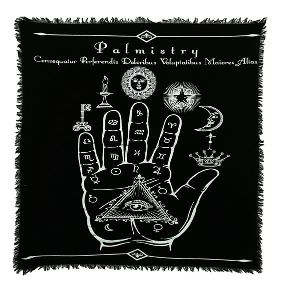 Indian Consigners Palmistry Hand Zodiac 24 by 24 Alter Square Altar Cloth Celestical Tarot Deck Tarot Spread Wall Hanging Table Cloth Sacred Place Beautiful Square