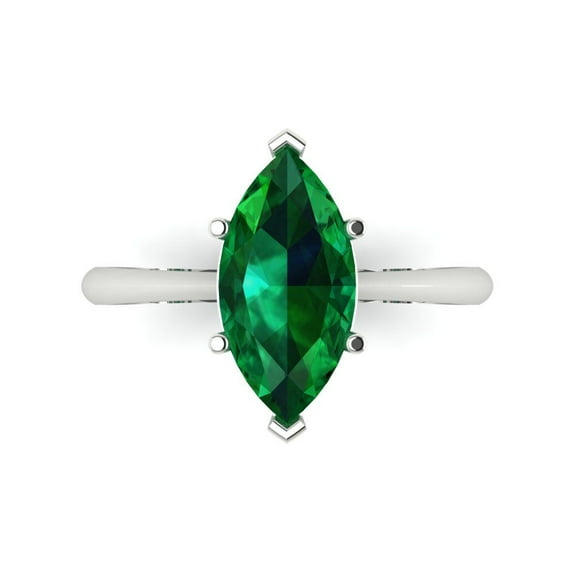 Solitaire Engagement Ring for Women - 2.5ct Simulated Emerald in 18K White Gold Promise Ring