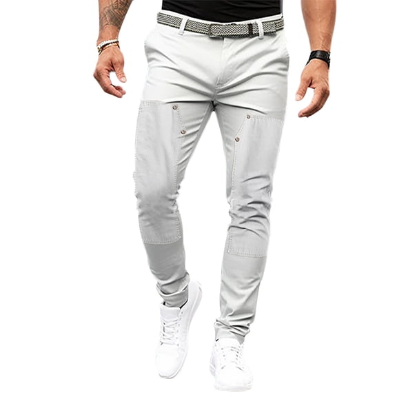JSGEK Men's Chino Performance Pants Casual Business Solid Color Derssy Pants for Men Male Trendy Slim Fit Comfort Workwear Suit Pants Fashion Stretch Pants Trousers Gray L