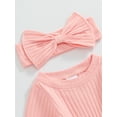 thumbnail image 6 of Musuos Baby Girl Fall Outfit, 3 6 9 12 18 Months Solid Color Round Neck Long Sleeve Ribbed Romper Bow Headband 2 Piece Set, 6 of 9