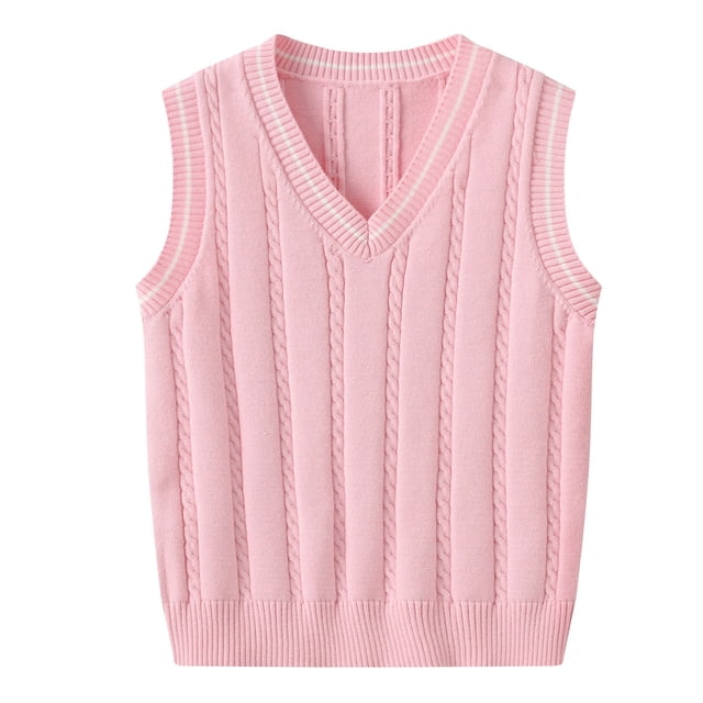 Glisme Tricot Sans Manches pour Filles, Col en V, Léger, Rose, 2-3 Ans