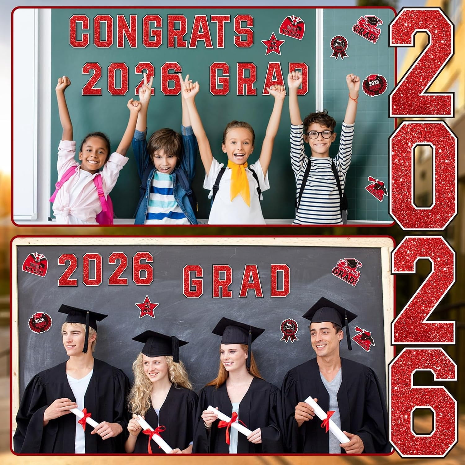 GBBG 2026 Graduation Car Magnets Decorations, 22 Pcs Graduation Fridge Magnets, Car Garage Door Magnetic Stickers Class of 2026 Congrats Grad Party Cruise Door Decorations Supplies (Red)