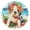 Gold, variant on Bulldog Puppy in Floral Seaside Beach Round Wall Clock Silent Analog Battery Operated Black Pointer Home Decor 9.84" Diameter