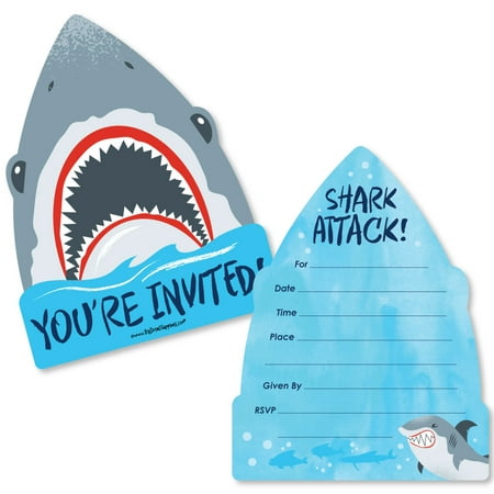 Shark Zone - Shark Viewing Week Party - Shaped Fill-In Invitations - Jawsome Shark Party or Birthday Party -Set of
