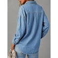 thumbnail image 3 of EMMIOL Women's Oversized 100% Cotton Denim Shirt Long Sleeve Button-Down Blouse with Pockets Casual Western Style, 3 of 7