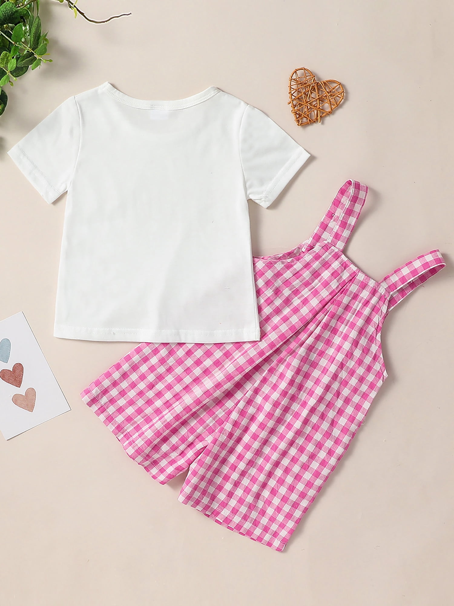 CARETOO Toddler Girl Clothes 2Pcs Baby Girl Outfits Stripe T-Shirt Bib Overall Shorts Clothing Set