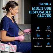 Hand-E Nitrile Gloves (L) 200 Count - Disposable, Pink, Powder and Latex Free Gloves