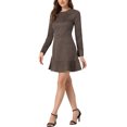 thumbnail image 4 of INSPIRE CHIC Robe Élégante à Volants pour Femme en Faux Suède à Col Rond à Manches Longues TP Brun Foncé, 4 of 6