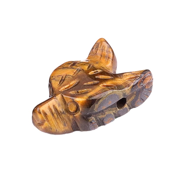 Adorno de piedra con forma de cabeza de lobo, escultura de paisaje en miniatura, textura de cristal y diseño pulido, cuentas decorativas para pulseras y llaveros DIY.
