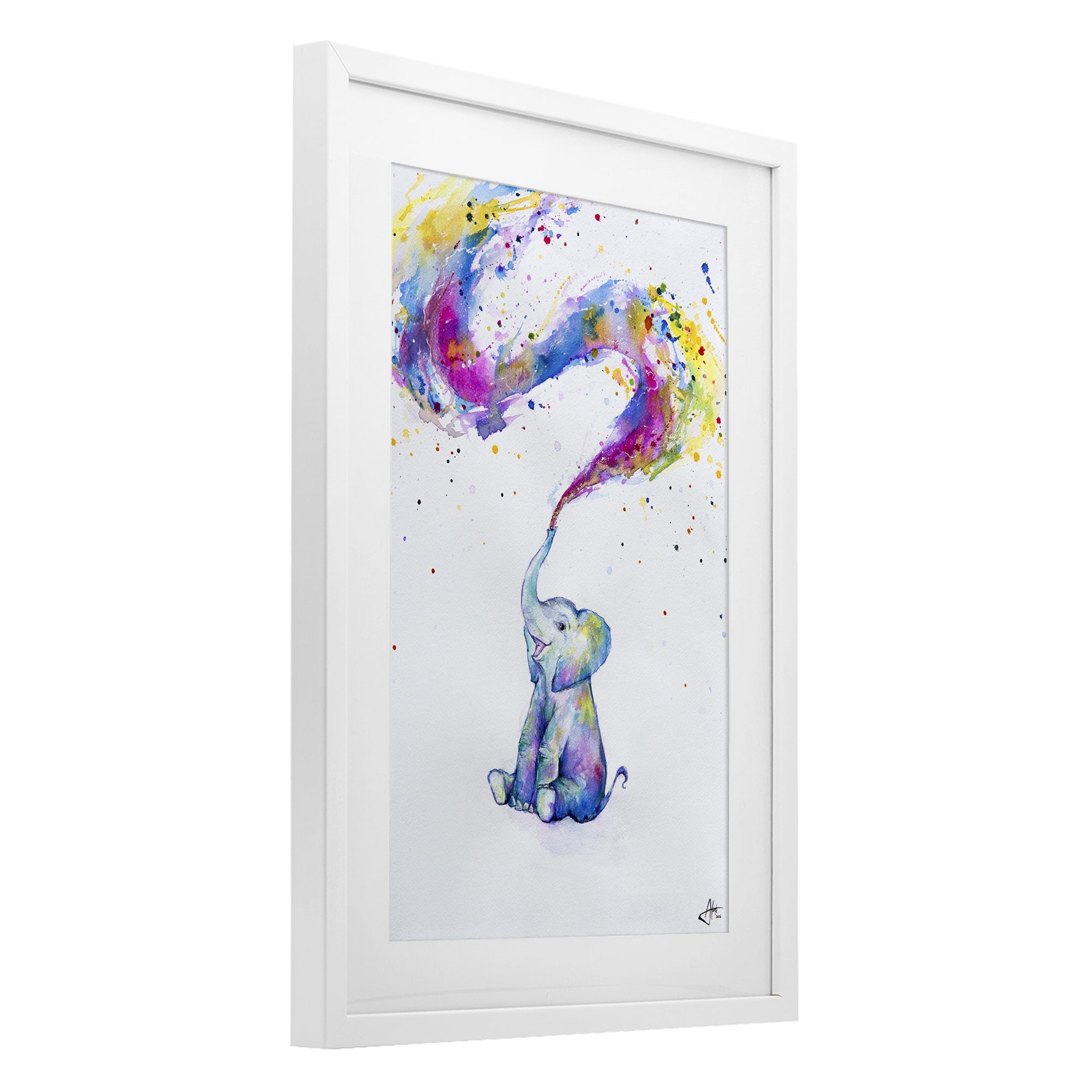 Stupell Industries Spring Elephant & Paint Splatter White Framed Print Under Glass, design by Marc Allante